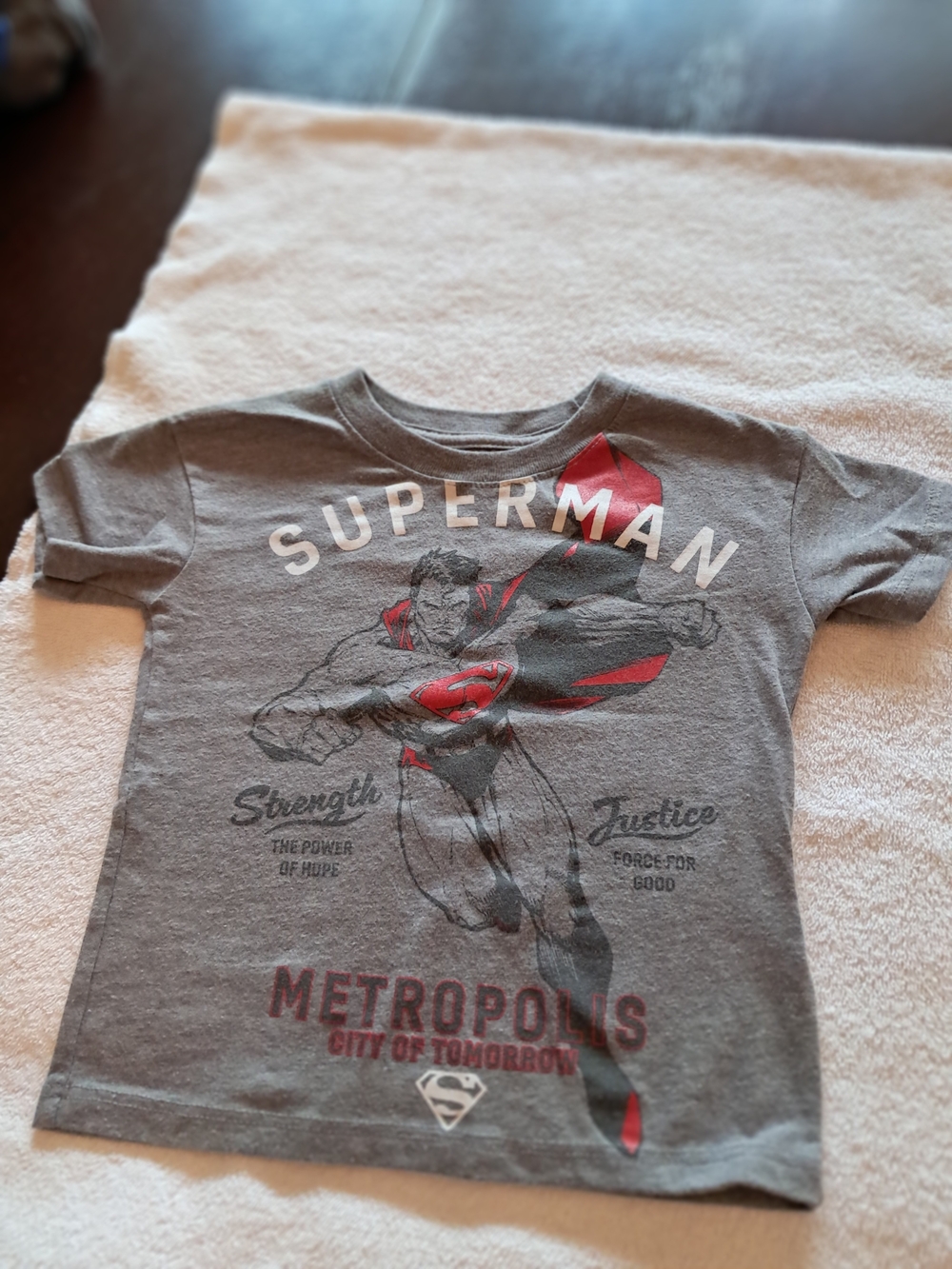 DC Comics Kids Superman Graphic Tee in Gray with Red Accents